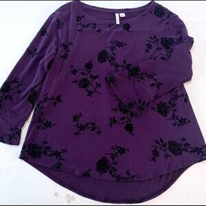 Elle Women Sz M purple with black velvet floral blouse Witchy Whimsigoth goth​​